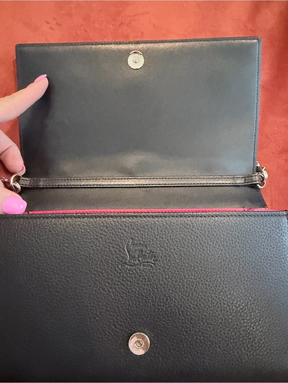 Christian Louboutin Black Studded Leather Crossbody Clutch with Silver Accents - Picture 6 of 9